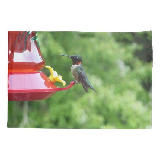 Fotografie met ruby-Throated Hummingbird Kussensloop (Achterkant)