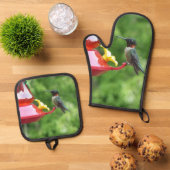 Fotografie met ruby-Throated Hummingbird Ovenwant & Pannenlap Set (Top down)