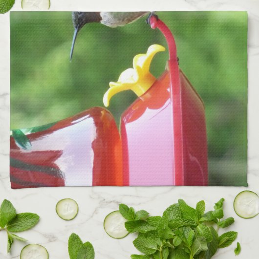 Fotografie met ruby-Throated Hummingbird Theedoek (Gevouwen)