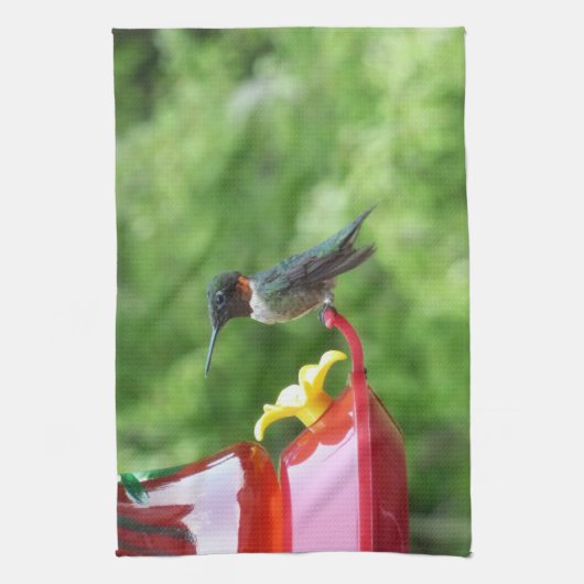 Fotografie met ruby-Throated Hummingbird Theedoek (Verticaal)