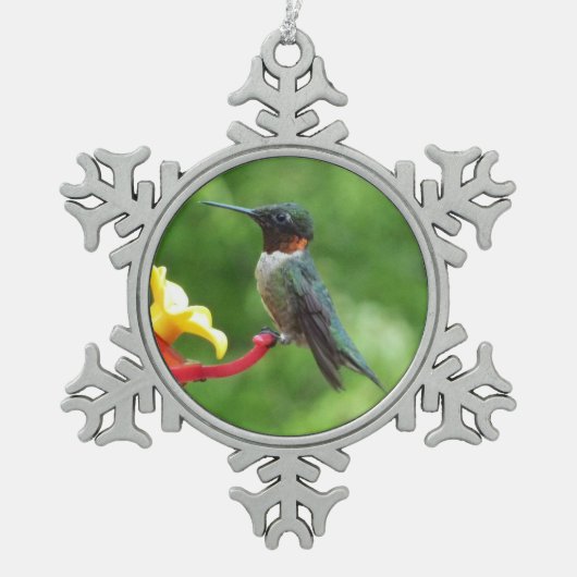 Fotografie met ruby-Throated Hummingbird Tin Sneeuwvlok Ornament (Voorkant)