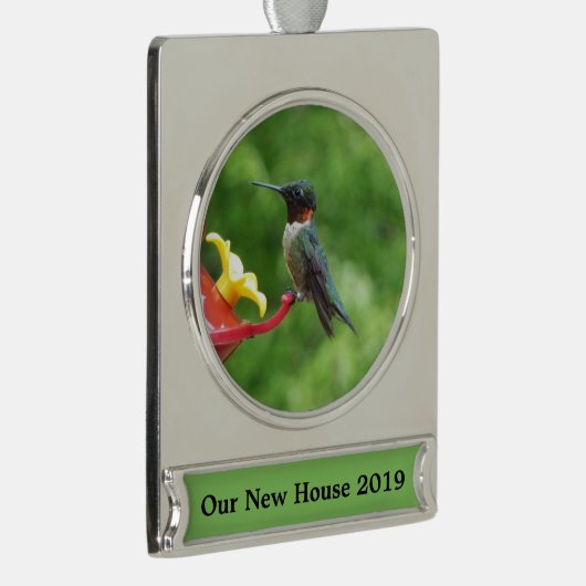 Fotografie met ruby-Throated Hummingbird Verzilverd Banner Ornament (Rechts)