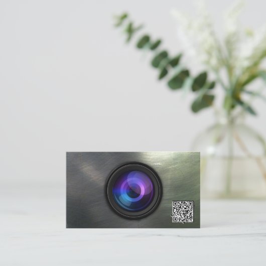 Fotografie Metalen camera QR-code Visitekaartje (Staand voorkant)