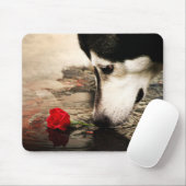 Fotografie-Mousepad van Husky en Red Rose Muismat (Met muis)
