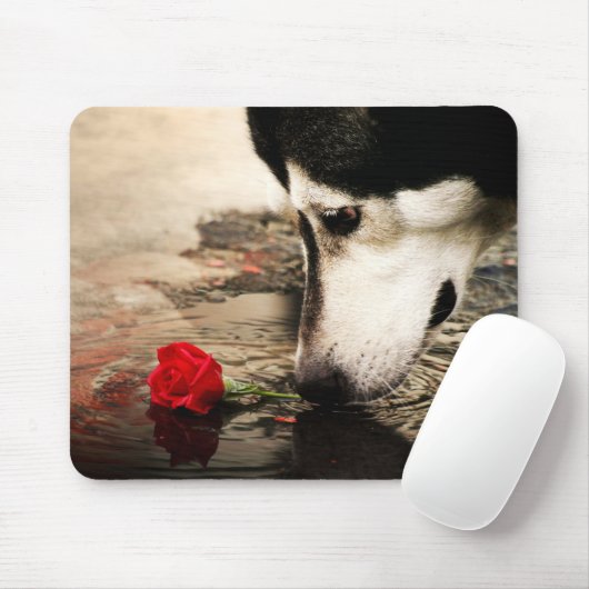 Fotografie-Mousepad van Husky en Red Rose Muismat (Met muis)