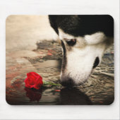 Fotografie-Mousepad van Husky en Red Rose Muismat (Voorkant)