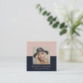 Fotografie Navy Blue & Blush Vierkante Visitekaartje (Staand voorkant)