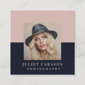 Fotografie Navy Blue & Blush Vierkante Visitekaartje (Voorkant)