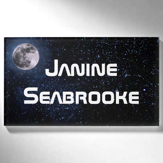 Fotografie - Night Sky met Full Moon + uw idee Naambadge (Voorkant)