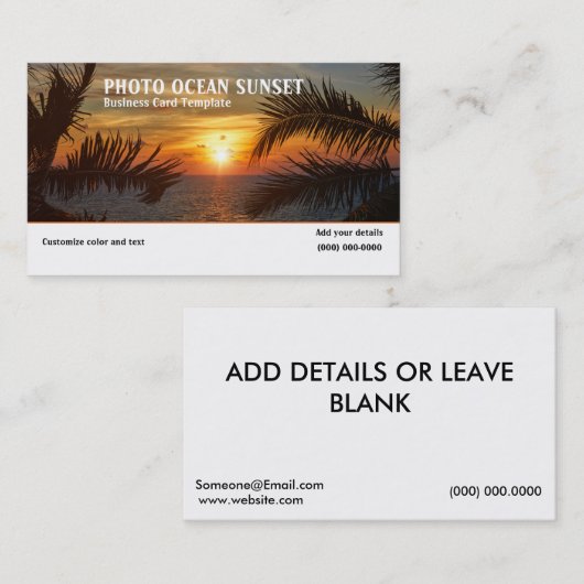 Fotografie Ocean Sunset Visitekaartje (Voorkant / Achterkant)