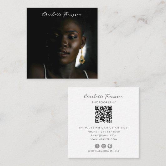 Fotografie Professionele Foto QR Code Script Vierkante Visitekaartje (Voorkant / Achterkant)