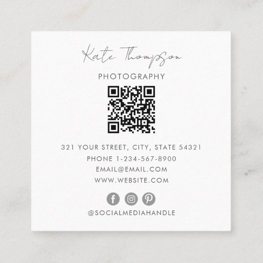 Fotografie Professionele Foto QR Code Script Vierkante Visitekaartje (Achterkant)