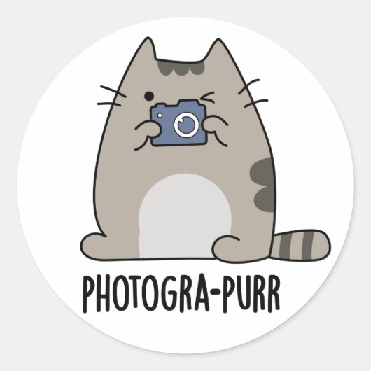 Fotografie-purr Grappige Kat Fotograaf Pun Ronde Sticker (Voorkant)