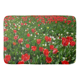 Fotografie rode Tulp Flower Field Natuur Badmat