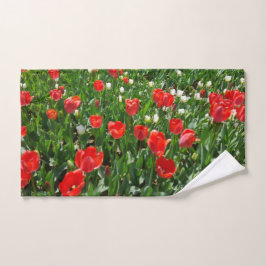 Fotografie rode Tulp Flower Field Natuur Handdoek