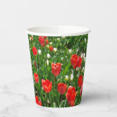 Fotografie rode Tulp Flower Field Natuur Papieren Bekers (Links)