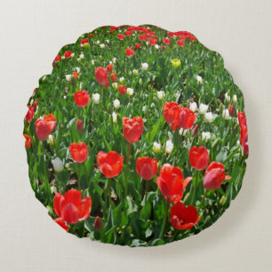 Fotografie rode Tulp Flower Field Natuur Rond Kussen