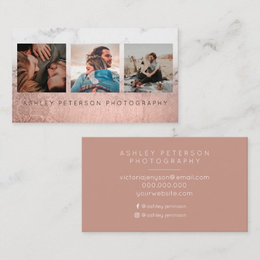 fotografie roos gouden ombre marmer typografie visitekaartje (Voorkant / Achterkant)