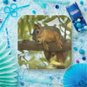 Fotografie van Cute & Curious Squirrel Natuur Papieren Bordje (Feest)