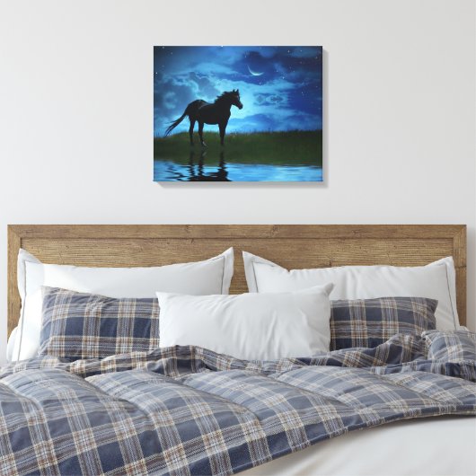 Fotografie van Fantasy Horse en Moon Fine Art Canvas Afdruk (Insitu (Slaapkamer))