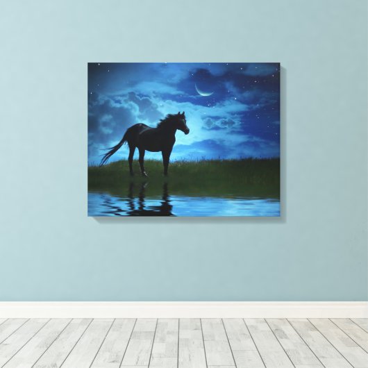 Fotografie van Fantasy Horse en Moon Fine Art Canvas Afdruk (Insitu (Houten vloer))
