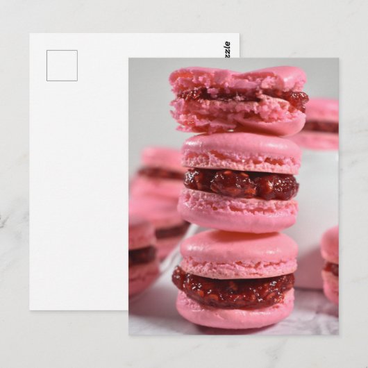 Fotografie van frambose Jam Macaron Stack Briefkaart (Voorkant / Achterkant)