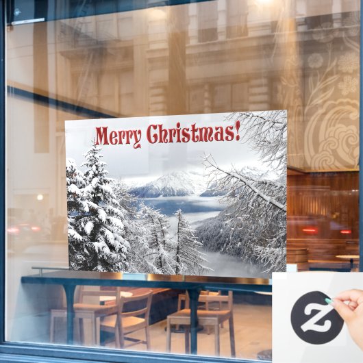 Fotografie van het koude winterbos met sneeuwvlokk raamsticker (Cafe Raam)