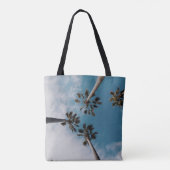 Fotografie van kokosbomen tijdens de oogcontrole tote bag (Achterkant)
