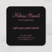 Fotografie van moderne roze script vierkante visitekaartje (Achterkant)