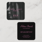 Fotografie van moderne roze script vierkante visitekaartje (Voorkant / Achterkant)