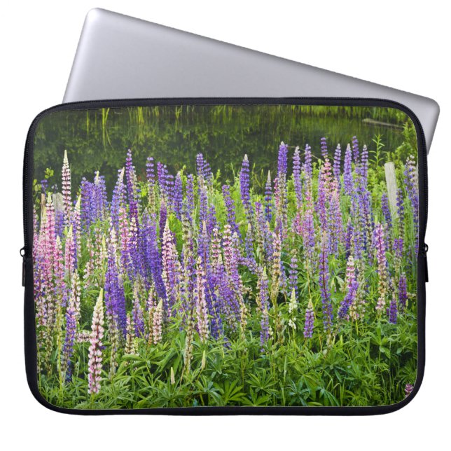 Fotografie van Paarse en roze lupine Laptop Sleeve (Voorkant)