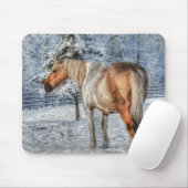 Fotografie van Palomino Paint Horse and Snow Equin Muismat (Met muis)