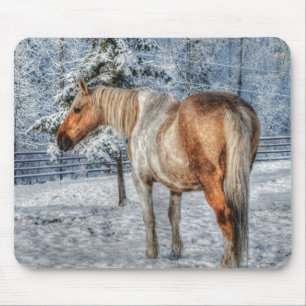Fotografie van Palomino Paint Horse and Snow Equin Muismat
