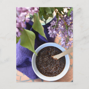 Fotografie van verse Fig Jam Purple Flowers Briefkaart