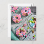 Fotografie van voedsel, roze donut Macarons Briefkaart (Voorkant / Achterkant)