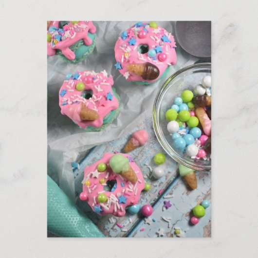 Fotografie van voedsel, roze donut Macarons Briefkaart (Voorkant)