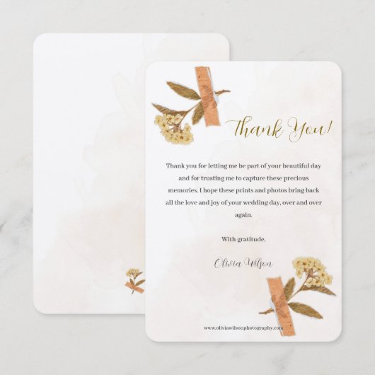Fotografie Zakelijke Droge Bloemen Dank u kaart (Voorkant / Achterkant)