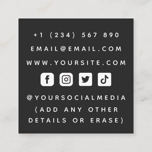 Fotografiecamera getekend overzicht zwart-wit vierkante visitekaartje (Achterkant)