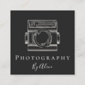 Fotografiecamera getekend overzicht zwart-wit vierkante visitekaartje (Voorkant)