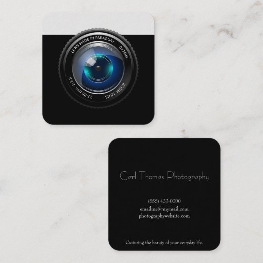 fotografiecamera-lens vierkante visitekaartje (Voorkant / Achterkant)