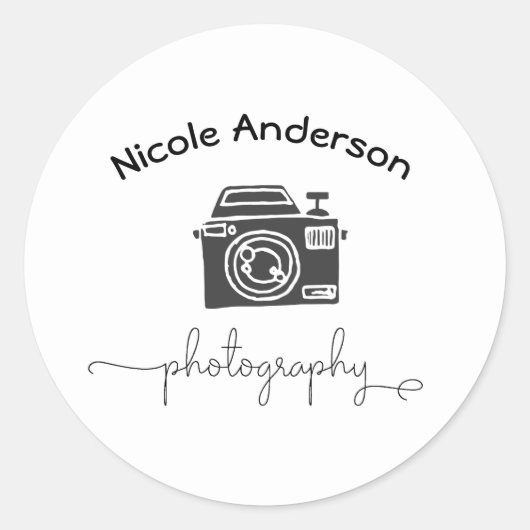 Fotografiecamera Moderne Minimale Logo Ronde Sticker (Voorkant)