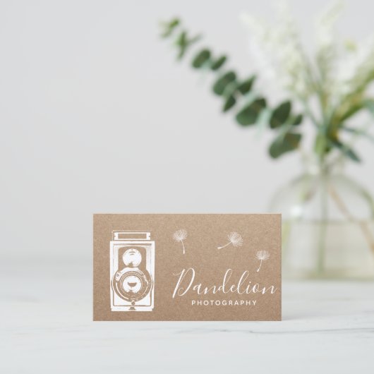 Fotografiecamera Rustic Dandelion Kraft Visitekaartje (Staand voorkant)