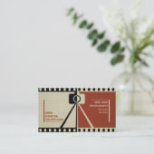 Fotografiecamera, zwart, beige visitekaartje (Staand voorkant)