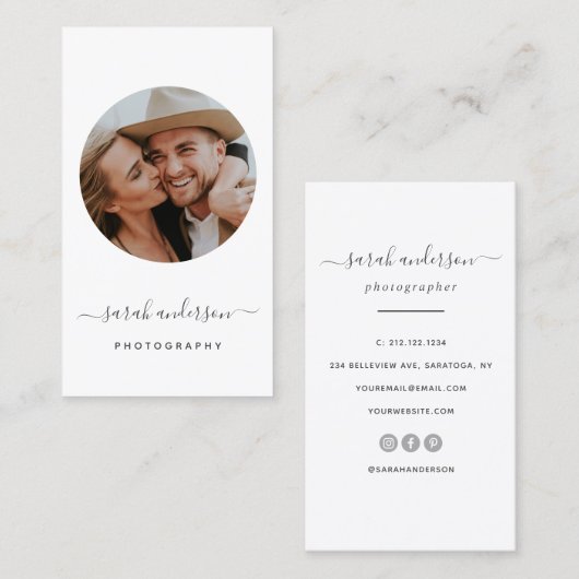 Fotografiecirkel voor moderne Script Typografie Visitekaartje (Voorkant / Achterkant)