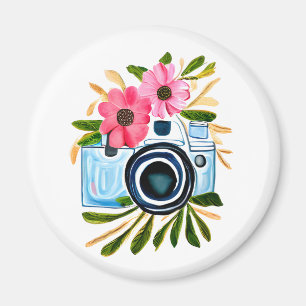Fotografieliefhebbers Vintage Camera en Bloemen Magneet