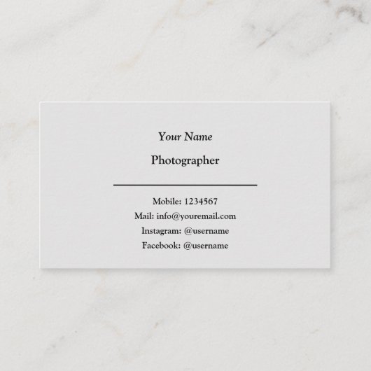 Fotografiercamera  visitekaartje (Achterkant)