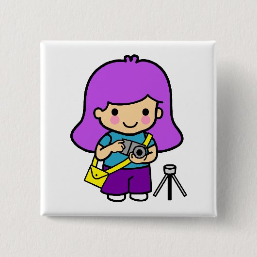 Fotografiermeisje Vierkante Button 5,1 Cm (Voorkant)
