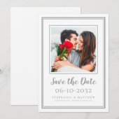 Fotografietrouw Verloofd Koppel Modern Grijs Wit Save The Date (Voorkant / Achterkant)