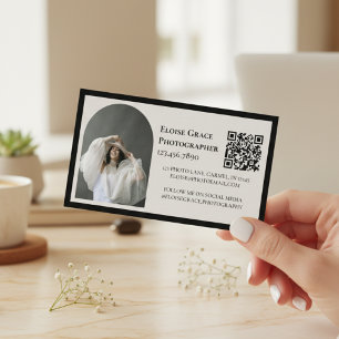 Fotografisch bedrijfskaartje met zwart QR-code log Visitekaartje