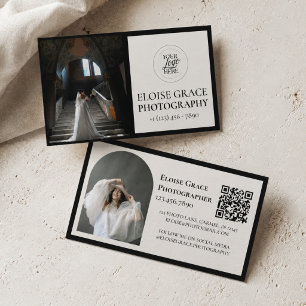 Fotografisch bedrijfskaartje met zwart QR-code log Visitekaartje